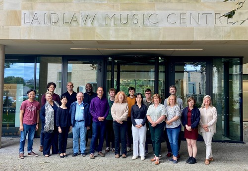 Participants and staff of 2024 St Andrews Conducting Course outside Laidlaw Music Centre
